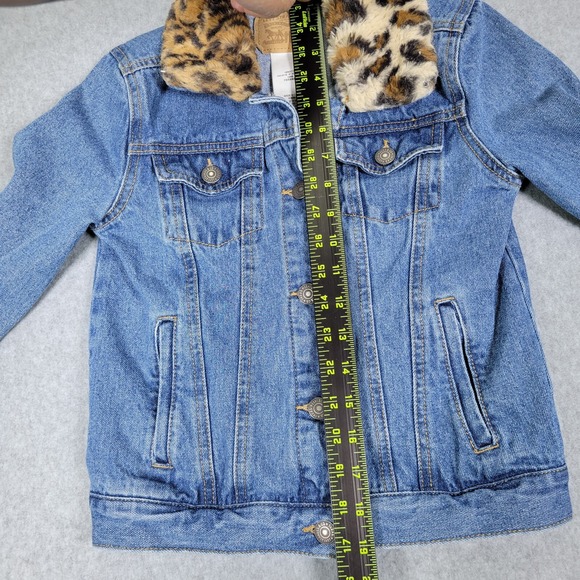 Kids Levi Strauss Denim‎ Jacket Faux Fur Collar Leopard Print Size 10/12 Years - Picture 12 of 14